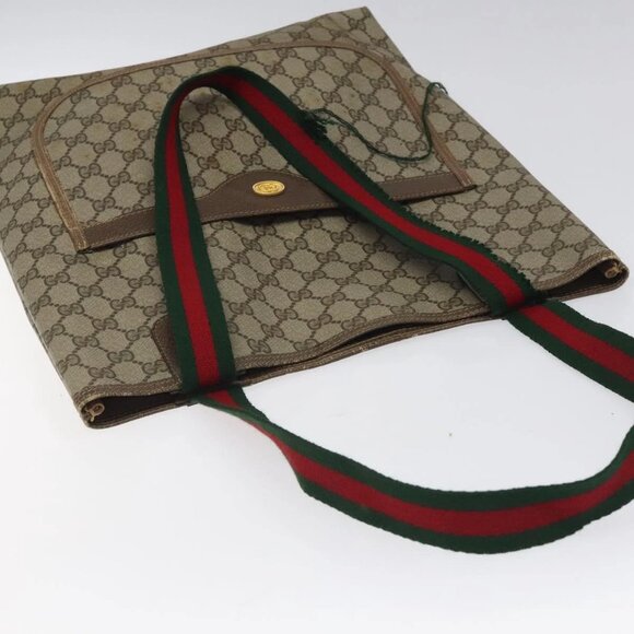 GUCCI GG Supreme Web Sherry Line Tote Bag PVC Beige Gold - Picture 7 of 16